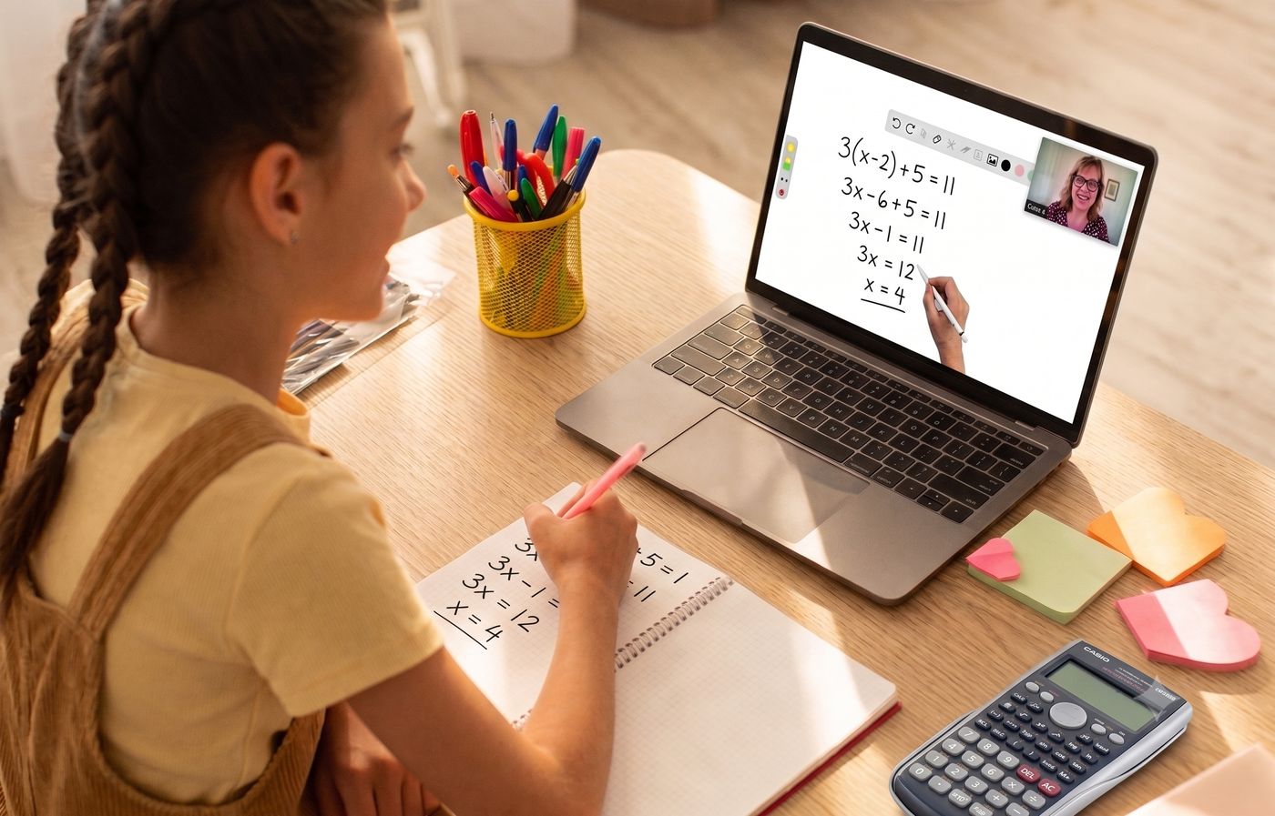 A learner following an online maths lesson with a MatheMagical tutor